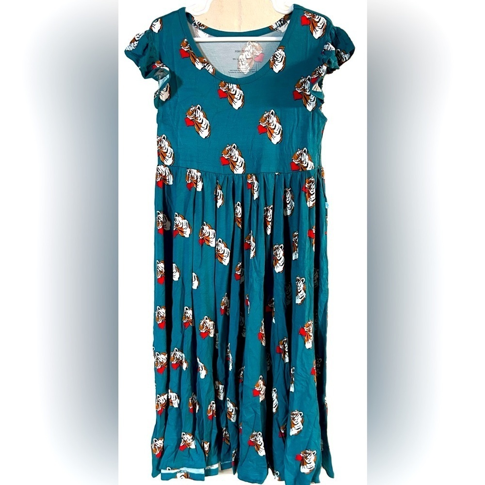 NWT Posh Peanut Teal Cap Sleeve Tiger Twirl Dress